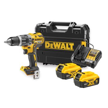Wiertarko-wkrętarka XR DeWalt - 18 V, z funkcją udaru, w zestawie z ładowarką i dwoma akumulatorami 5,0 Ah