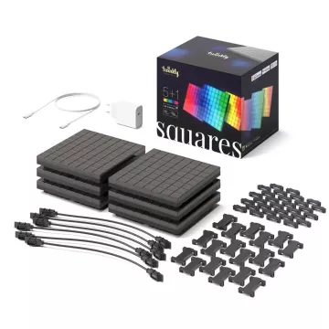 Inteligentne panele ścienne Twinkly Squares - 1 Starter + 5 Extension, RGB LED, USB-C, Black, Plug C