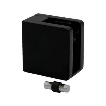 Uchwyt do szkła prostokątny - 45x45x26 mm, do powierzchni płaskiej ze wspornikiem, czarny